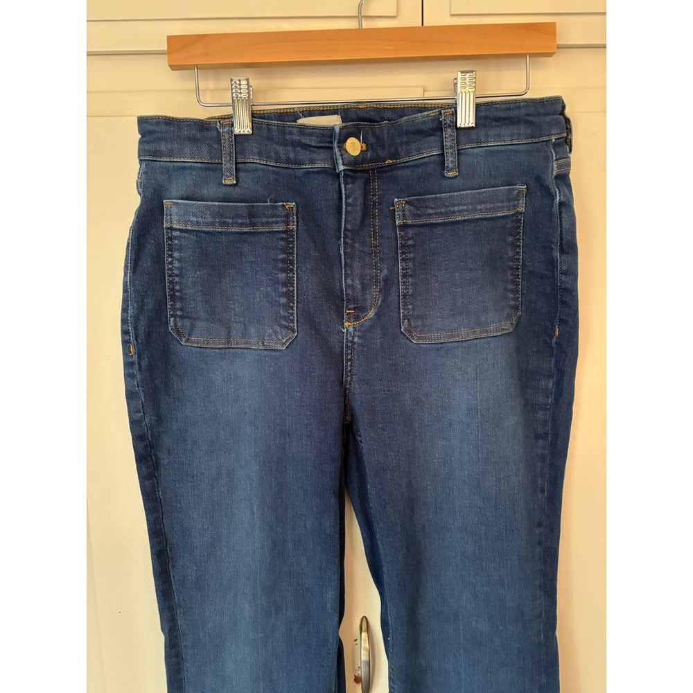 Pilcro and the Letterpress High Rise Flare Jeans Dark Wash Front Patch Pocket 31 - Picture 3 of 11